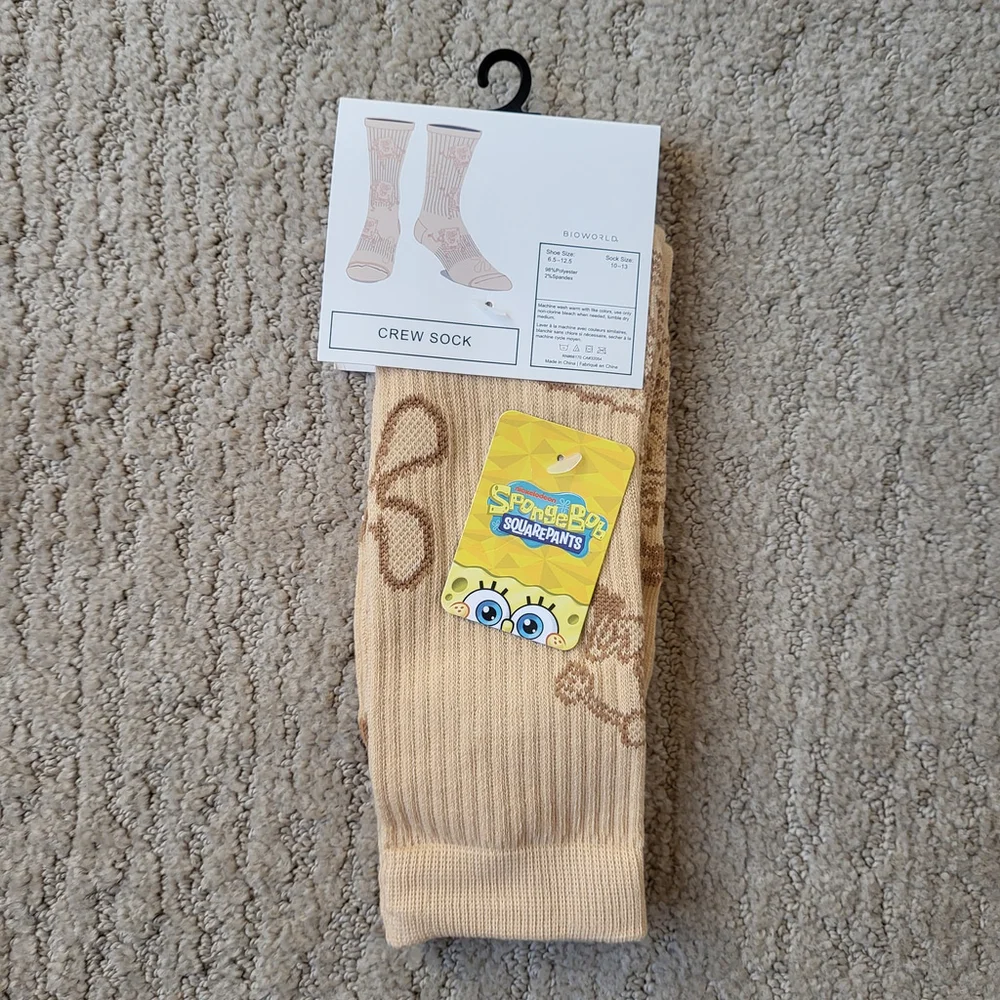Men’s SpongeBob SquarePants Crew Socks – Beige – 1 Pair – NWT